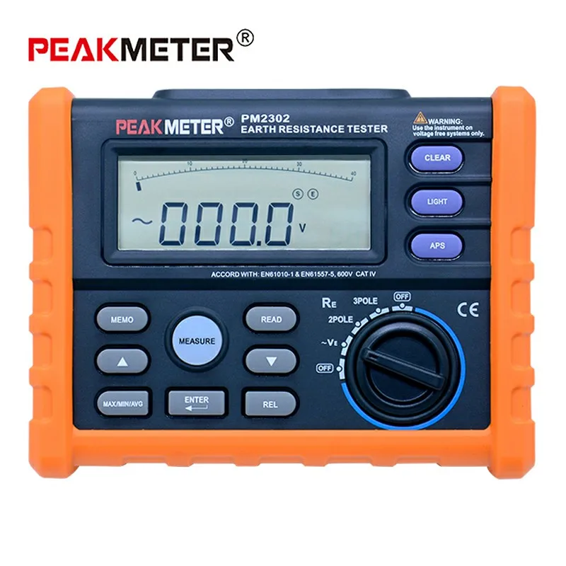 Цифровой тестер сопротивления заземления PEAKMETER MS2302 Мегаомметр 0 Ом ~ 4K сохранение