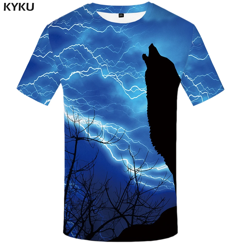 Мужская футболка KYKU с 3d принтом в виде волка и Луны|men tees|tees brands3d t shirt animals |
