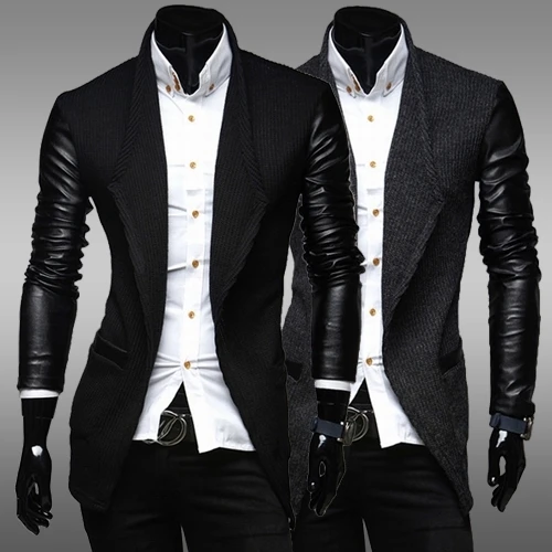 Новая мужская куртка с лоскутным рукавом PU эластичная весенне осенняя | Мужские куртки -32878076193