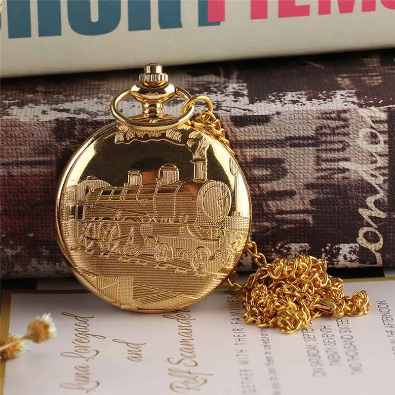 

Vintage Gold men's watch Train For Locomotive Motor Quartz Railway Pocket Watch Steampunk Nacklace Pendantclock Womens Mens Gift