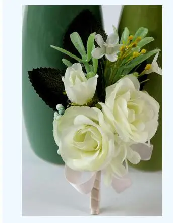 Boutonniere 5 Свадебные корсажи и бутоньерки белые шелковые розы на запястье цветы для бутоньерка на запястье для подружки невесты браслет - Цвет: Boutonniere 5