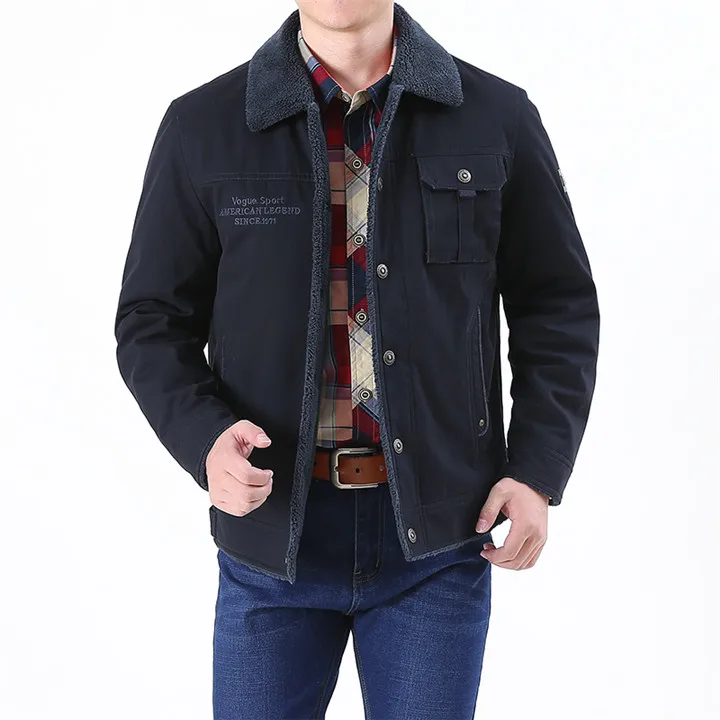 AFS JEEP parka Мужская Толстая флисовая короткая куртка мужская Высококачественная джинсовая военный бомбардировщик зимняя мужская куртка-парка плюс размер 4XL - Цвет: Синий