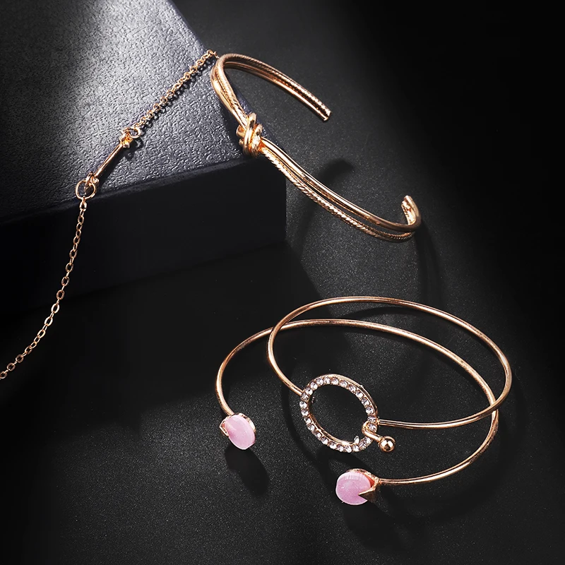 Классический браслет с круглым кристаллом и бантом многослойный Регулируемый