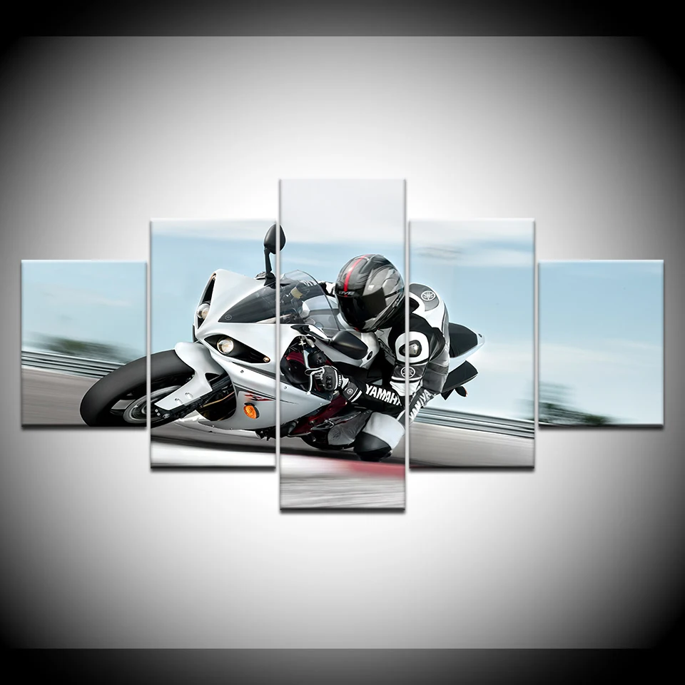 

Motorcycle is driving fast 5 Piece HD Wallpapers Art Canvas Print modern Poster Modular art painting for Living Room Home Decor