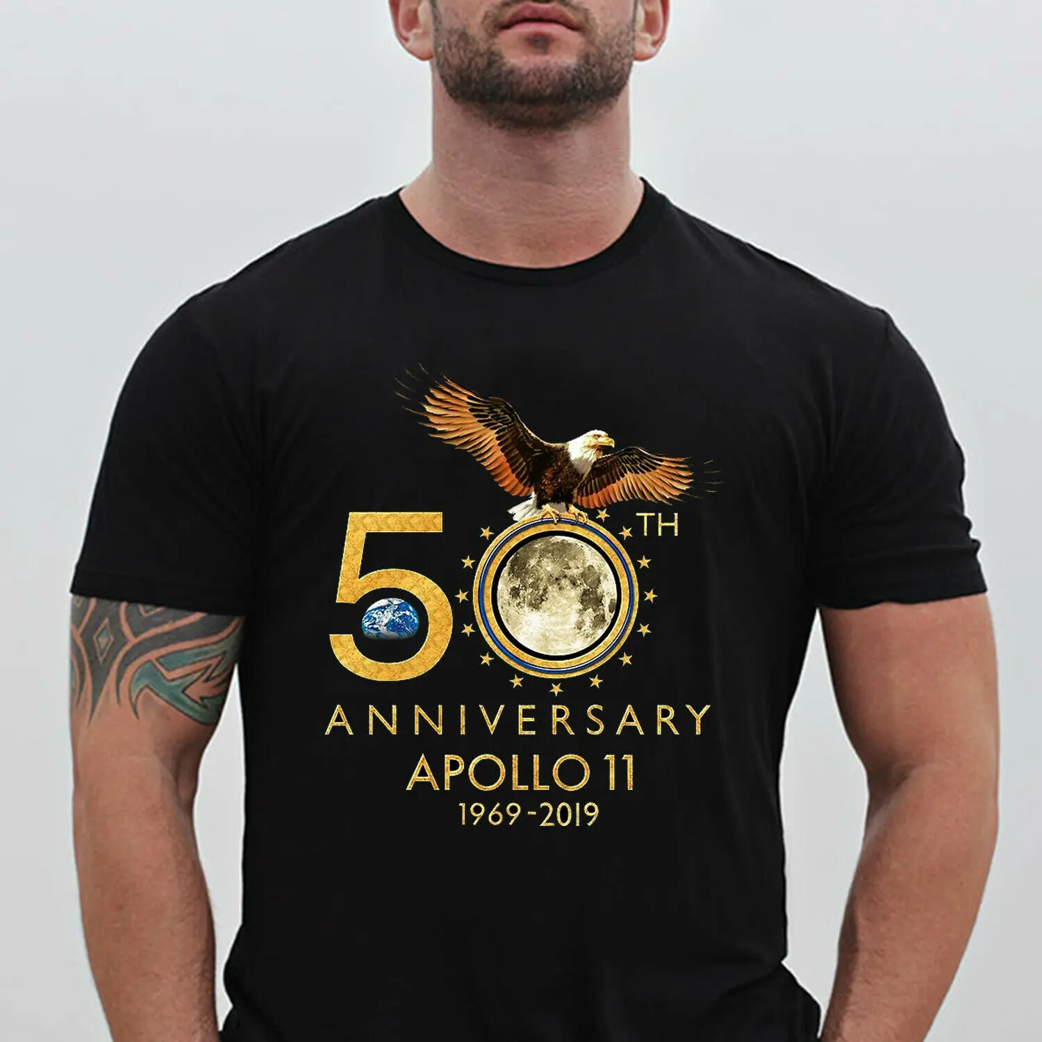 Мужская футболка с 50 летним юбилеем Apollo 11 1969 черная в популярном стиле