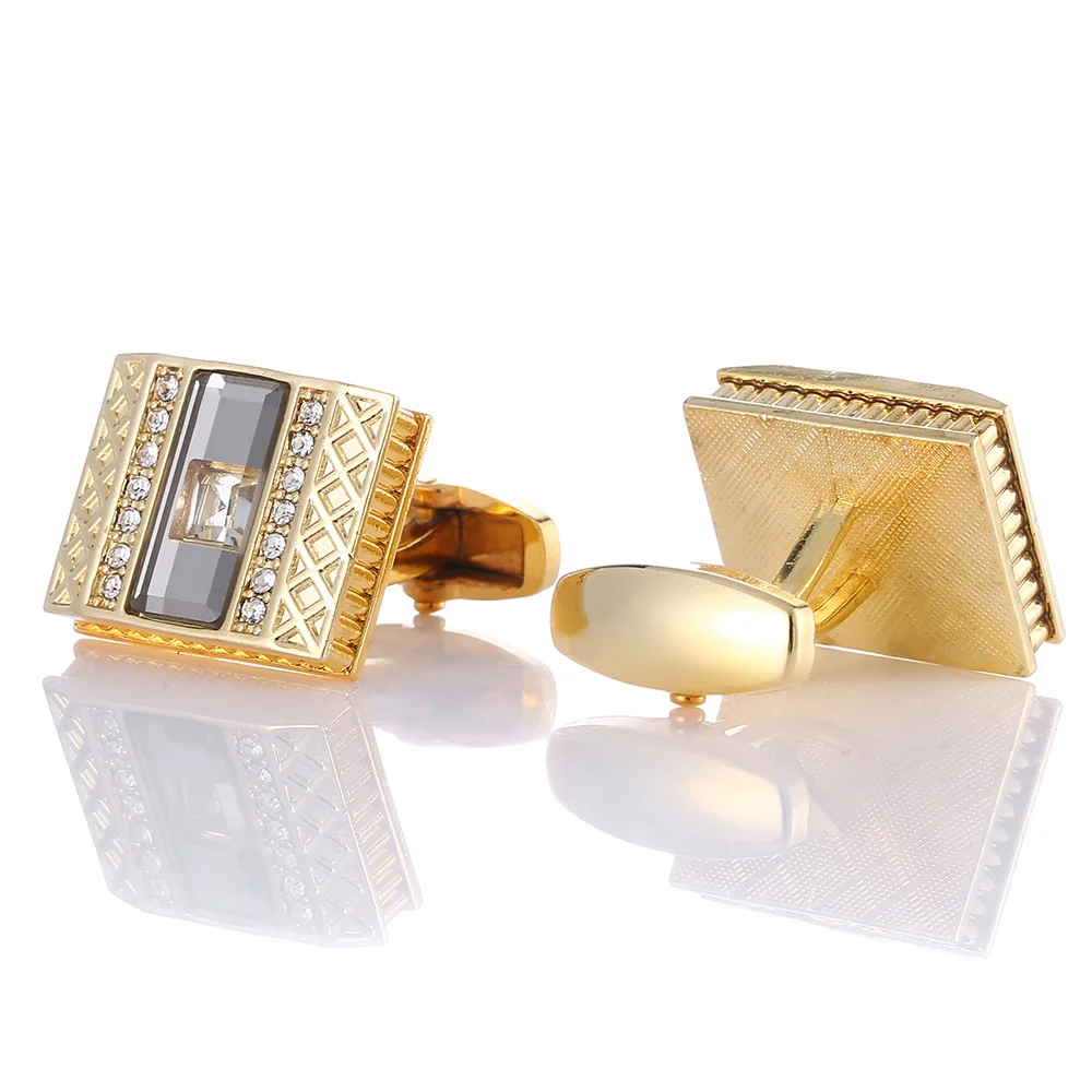 

New Gold Cufflinks for Mens Buttons Crystal Luxury High Quality Shirt Cuff links Wedding Gifts Cuffs With Box Men Jewelry