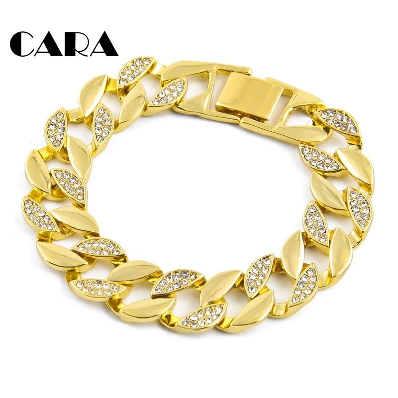 

CARA new Good quality Plated Zinc alloy rhinestones mens chain bracelet hip hop rapper jewelry chain bracelet bangles CAGM0045