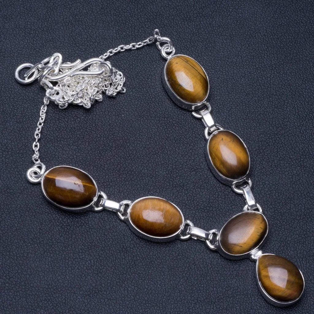 

Natural Tiger Eye Unique Design 925 Sterling Silver Necklace 18 1/2" P2542
