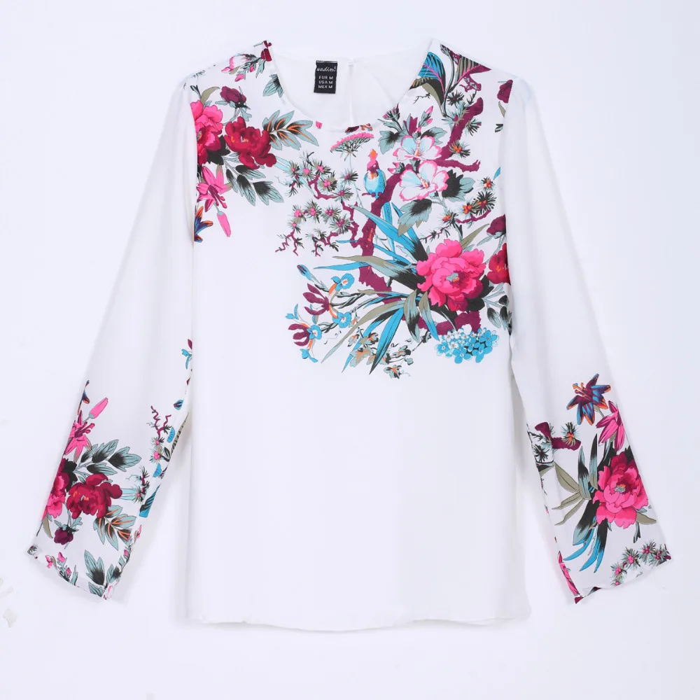 Женские белые шифоновые блузки с цветочным принтом винтажные рубашки о вырезом и
