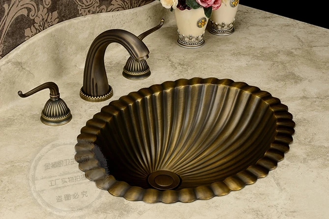 

Vintage Art Full copper elliptic bronze wash basin bathroom sink