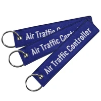 3 pcslot remove before flight atc key chain jewelry embroidery blue air traffic controller key ring chain for fashion keychains