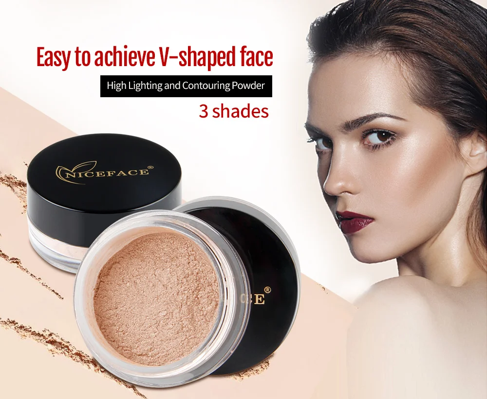 Niceface брендовый Макияж для лица, хайлайтер, пудра, 3 цвета, водостойкая блестящая рассыпчатая пудра, блестящая контурная пудра, набор для макияжа AE041