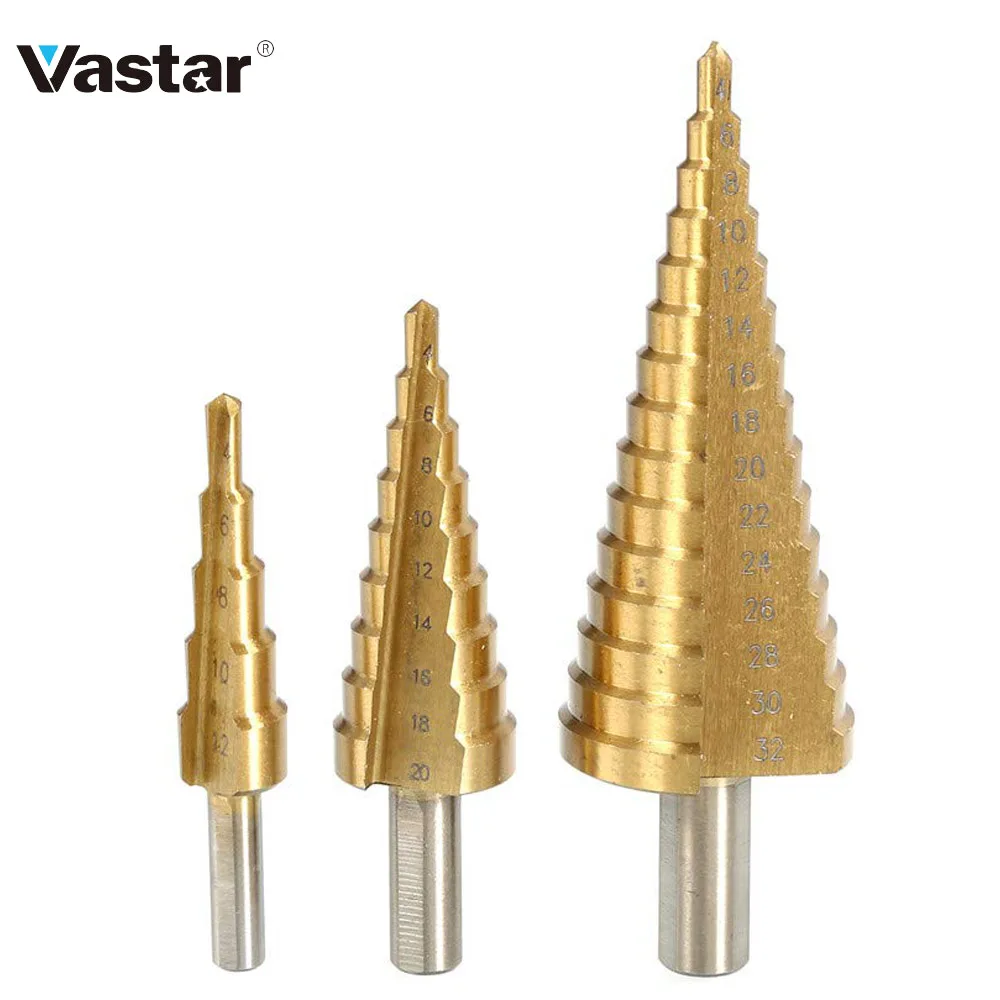 Vastar HSS Метрическая Спираль Флейта пагода Форма дыра резак 4-12/20/32 мм Сталь конус сверла по металлу комплект Сталь ступенчатая заточка