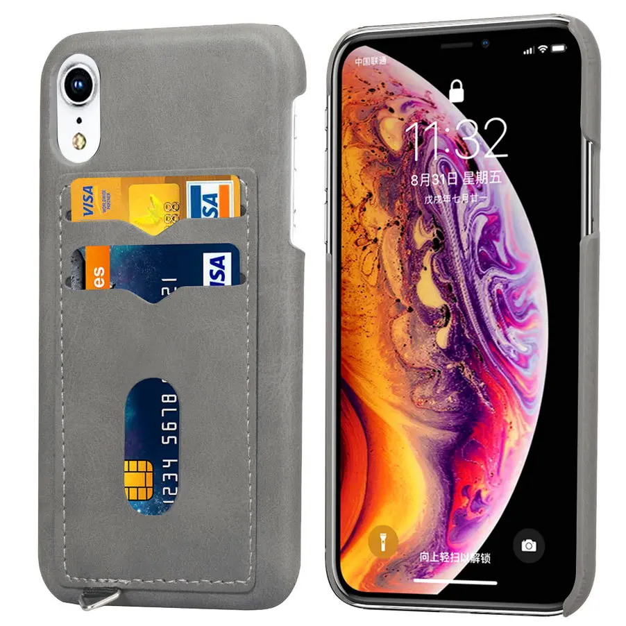 Gray 2-слойный Бизнес кредитной сотовый телефон карман для iPhone XS XR MAX чехол сотовый телефон ID держатель для карт тонкий чехол для iPhone 7 8 плюс 6s чехол для iPhone 6 плюс Чехол - Цвет: Gray