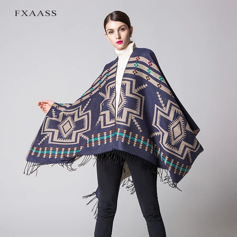 Новинка осенне зимняя шаль FXAASS Модное пончо женский шарф роскошные клетчатые