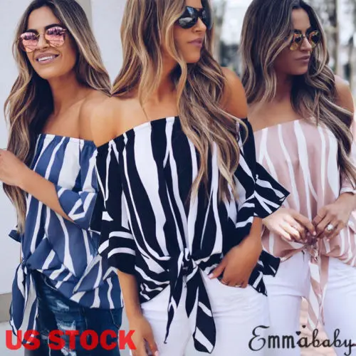 2018 Модный женский летний Свободный Топ с открытыми плечами Женские повседневные