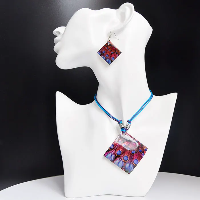 Комплект из колье и серёг с разноцветным узором|jewelry sets|leather jewelry setset |