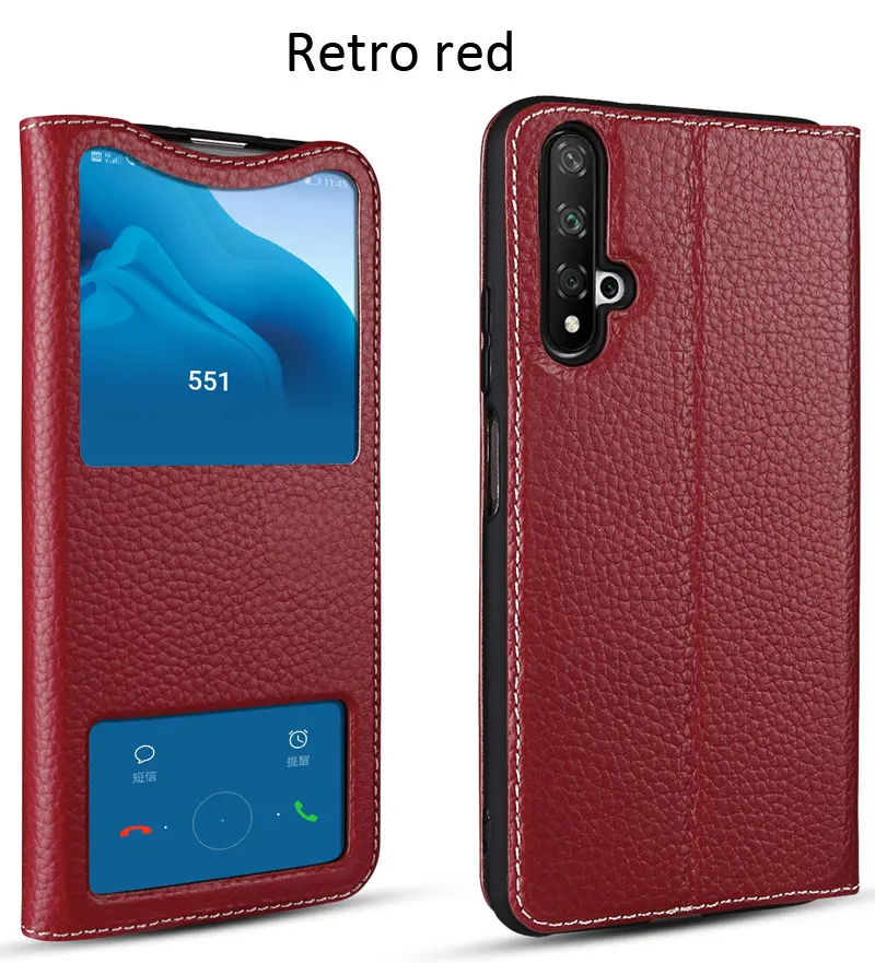 Retro red Чехол из натуральной коровьей кожи для huawei 20 Pro Honor 10 View 20 - Цвет: Retro red