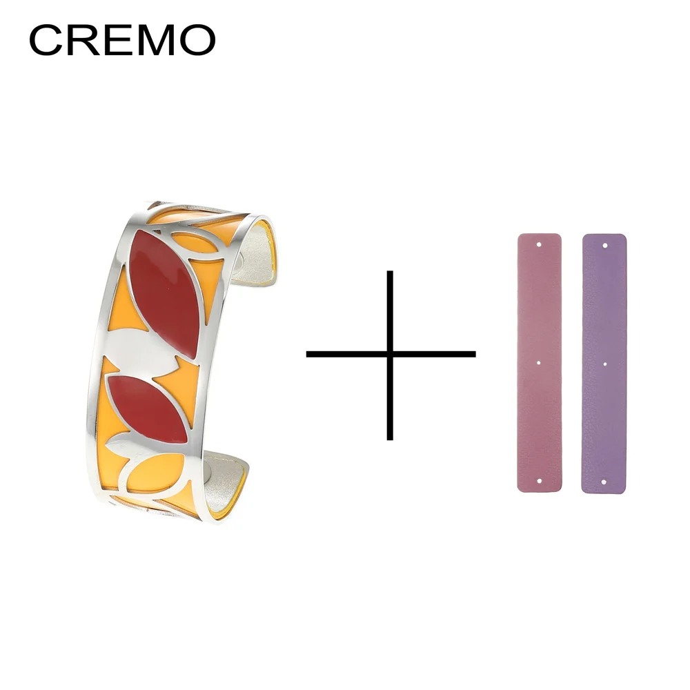 Yellow Cremo DIY серебряный браслет, эмалированный браслет, браслеты из нержавеющей стали, двусторонний сменный кожаный ремешок, Femme Manchette Pulseras - Окраска металла: Yellow
