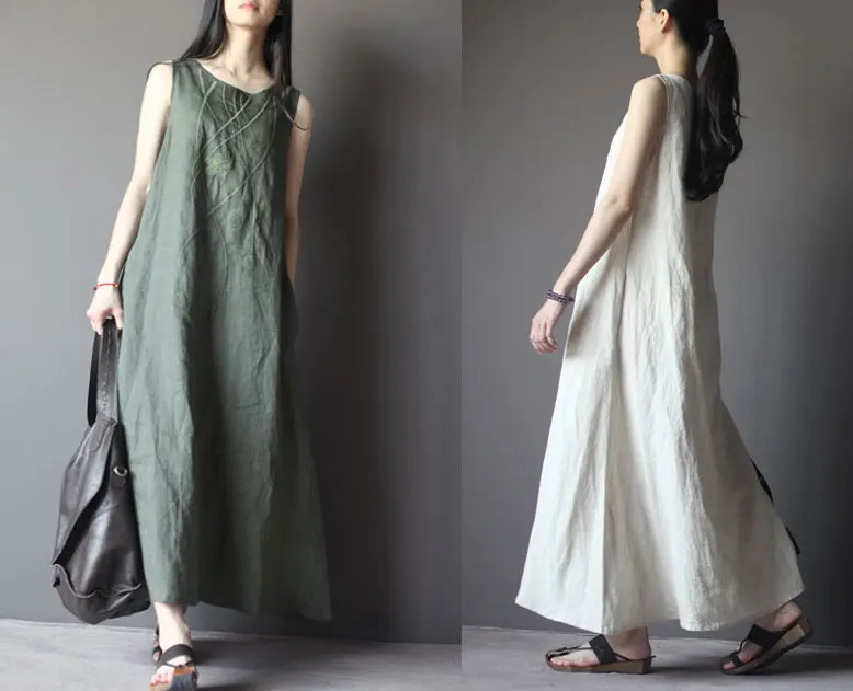 Летнее женское винтажное льняное платье с вышивкой Q073|dress web|dress waistcoatdress horses |