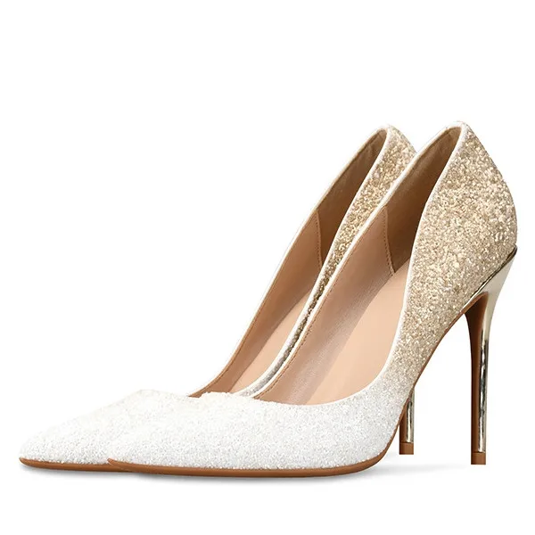 

2019 Thin High Heels Shoes Woman Gold Silver Pointed Toe Pumps Women Wedding Shoes Bridal Ladies Shoes Big Size 34-46 H0010