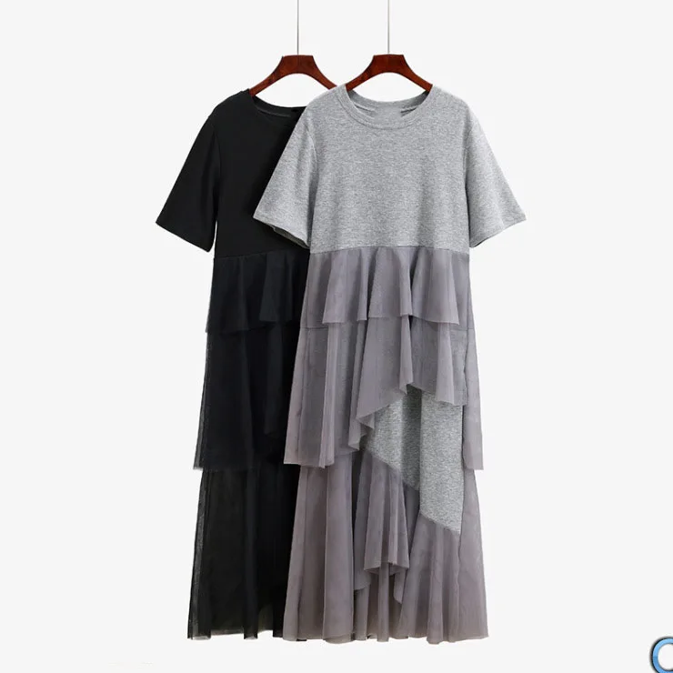 Женское свободное платье футболка с коротким рукавом однотонное Сетчатое