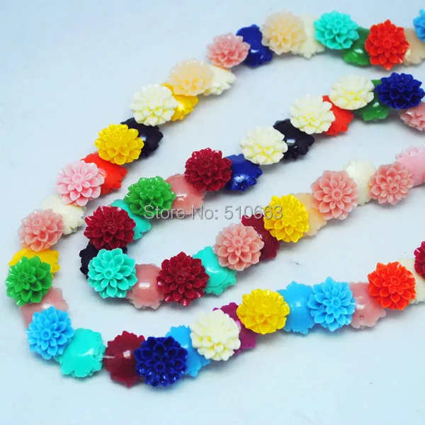 

40 Pieces/Lot Carving Beads Accessories Chrysanthemum Flower Synthetic stone material Size 15mm Mix colors