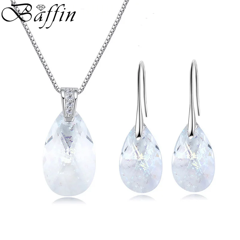 BAFFIN оригинальные кристаллы от Swarovski Ювелирные наборы грушевидный кулон ожерелье Висячие серьги для женщин свадебный серебряный цвет - Окраска металла: Crystal White Patina