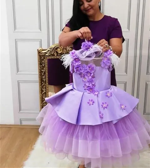 picture color Сиреневое фиолетовое Пышное пышное платье для маленьких девочек, пышные платья для маленьких детей, фатиновые вечерние платья с цветами и бантом на день рождения - Цвет: picture color