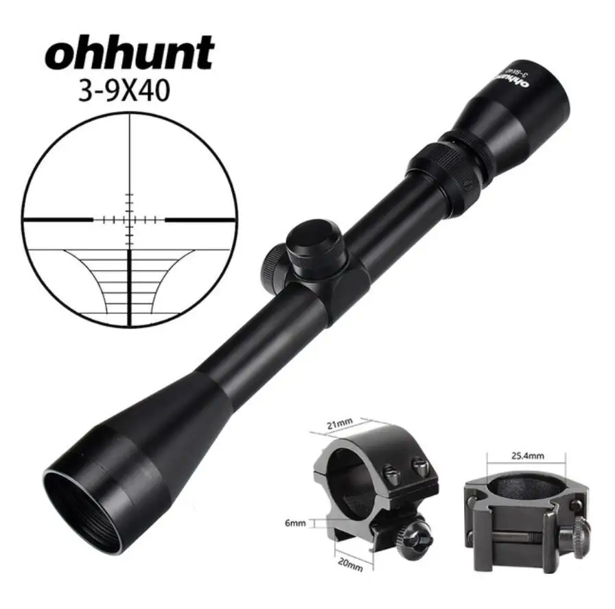 with picatinny ring3 3-9X40 Hunting Optics Riflescopes Rangefinder or Mil Dot Reticle Crossbow Shooting Tactical Rifle Scope with Mount Rings - Цвет: with picatinny ring3