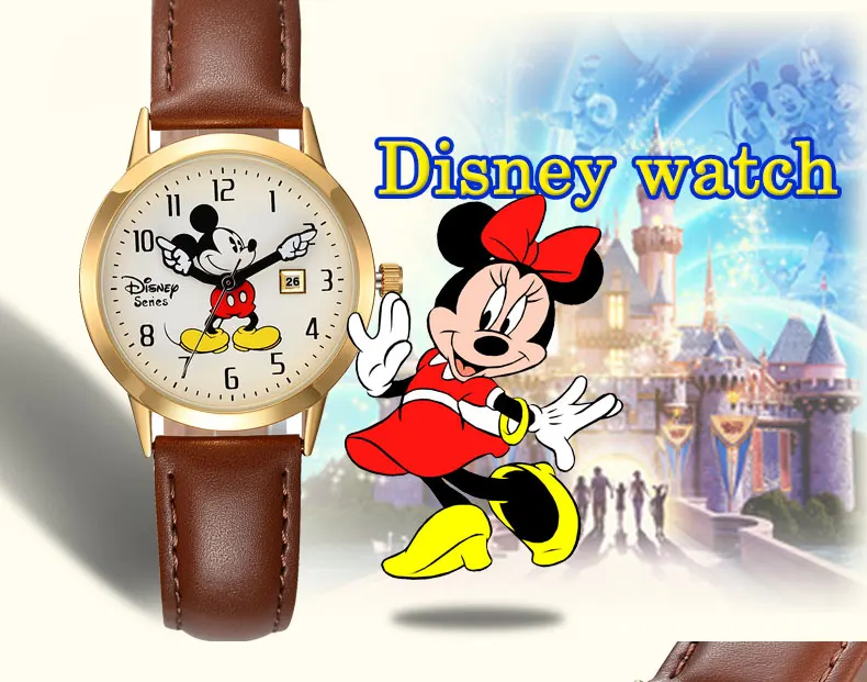 Детские часы disney, детские часы, подлинный бренд, роскошные часы, Микки, повседневные модные милые кварцевые наручные часы, кожа