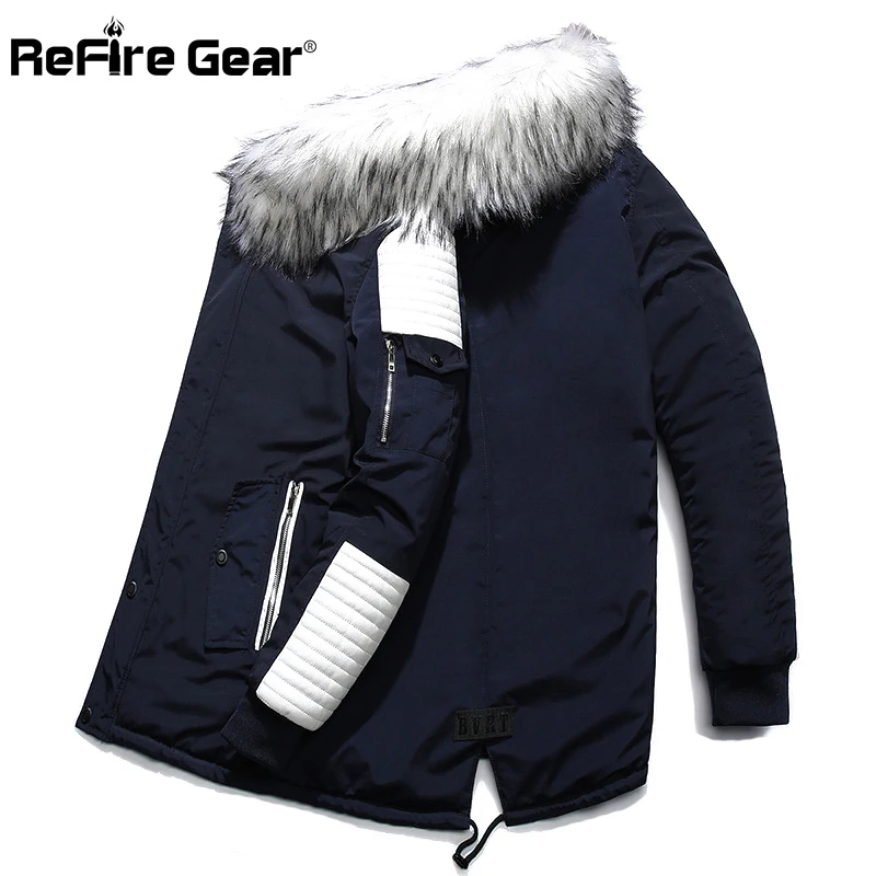 Refire gear зимняя куртка мужская теплая утепленная хлопковая стеганая парка повседневная верхняя одежда меховой воротник с капюшоном Длинная ветровка парка пальто