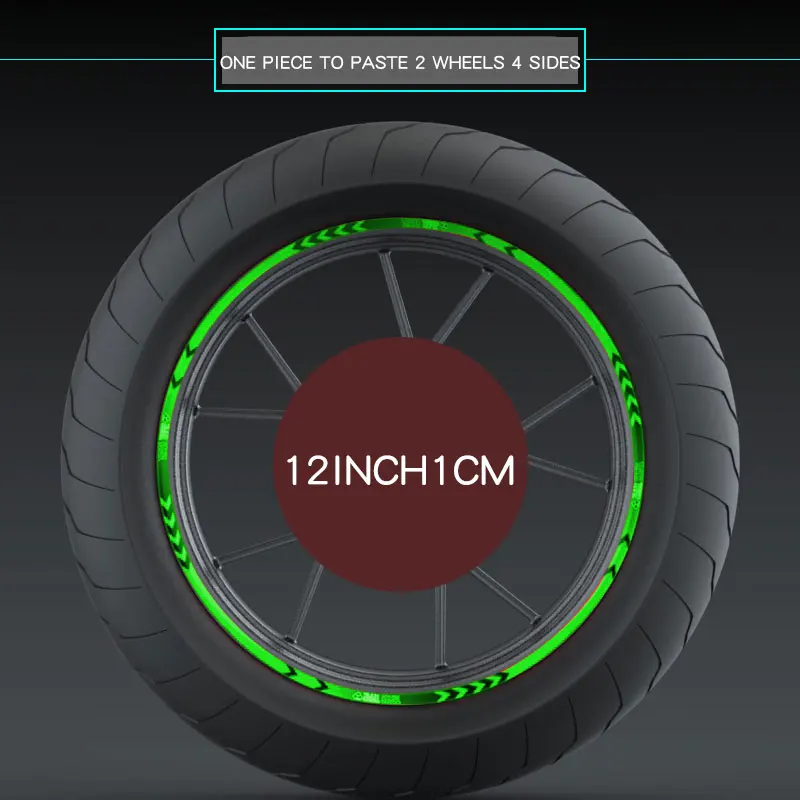 green 12 inch L3 Спортивные часы на мотоцикле шины паста светоотражающие наклейки мотоцикл светоотражающий, для мотокросса колеса 10 дюймов 18 дюймов наклейки на колеса - Цвет: green 12 inch L3