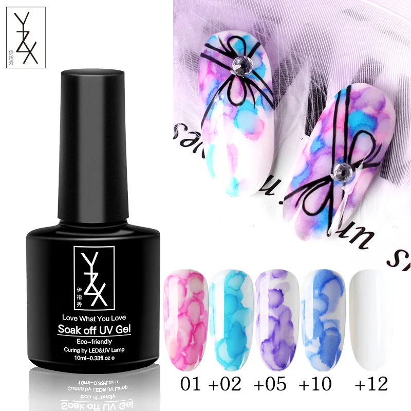 YZX 2 бутылки/набор цветок гель для ногтей Акварельная краска жидкая эмаль дым мрамор DIY волшебный цветок чернила размазывание пузырь Броня лак