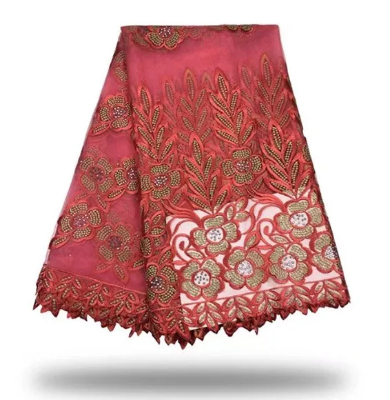 Красивые Кружево Ткань с бисером для свадебное платье Высокое качество