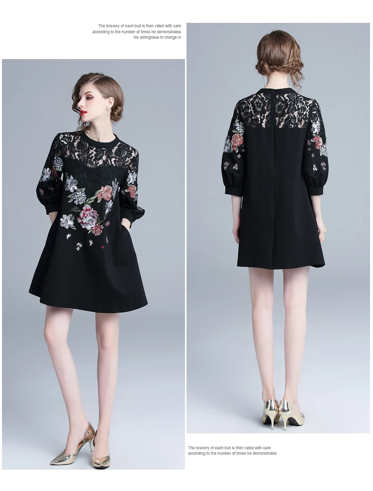 Осеннее свободное кружевное платье с вышивкой Vestidos Casuales Mujer женское платье уличная одежда Robe Moulante K6215