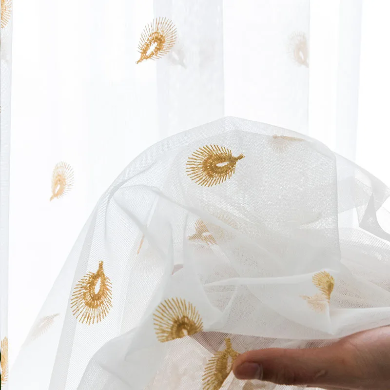yellow tulle Белые вышитые тканевые занавески с павлином для гостиной, отвесные занавески для окна, спальни, занавески, тканевые занавески S121& 30 - Цвет: yellow tulle