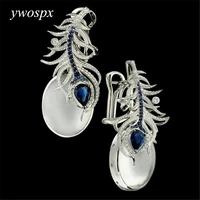 ywospx vintage silver color feather white moonstone stud earrings for women jewelry wedding engagement earring brincos gift