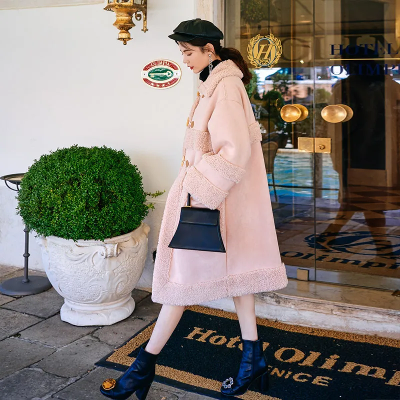 2018 зимнее женское Новое толстое длинное меховое пальто куртка с роговыми