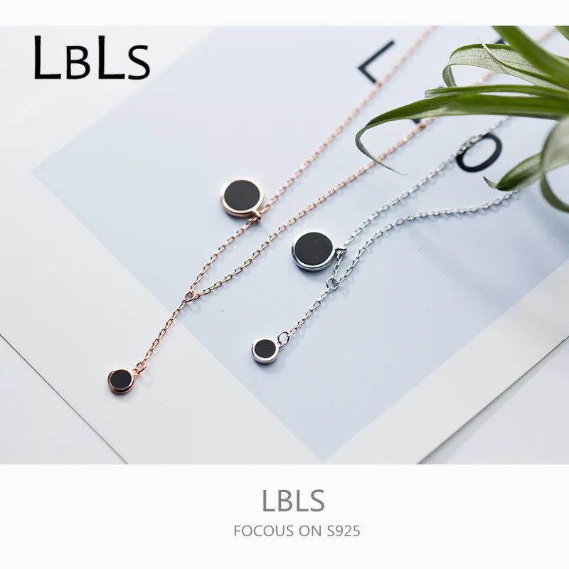 LBLS настоящая 925 Серебряная цепочка Ожерелье s& Кулоны розовое золото черный круглый 925 пробы Серебряное ювелирное изделие Женское Ожерелье