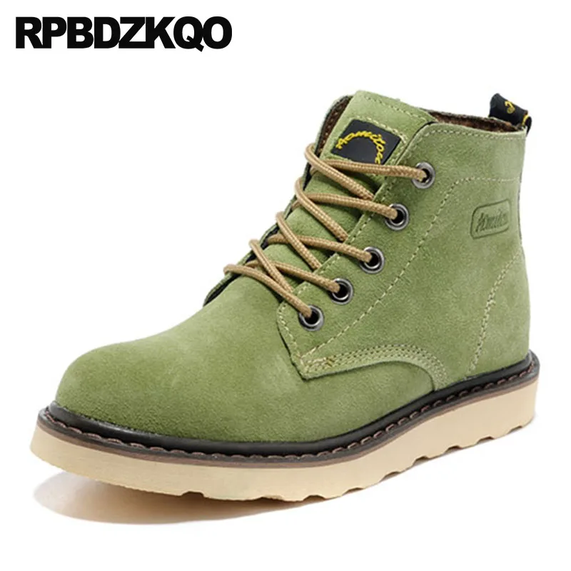 

Genuine Leather Lace Up Runway Safety Work Combat Booties Green Ankle Suede Army Military Designer Shoes Men High Quality Boots