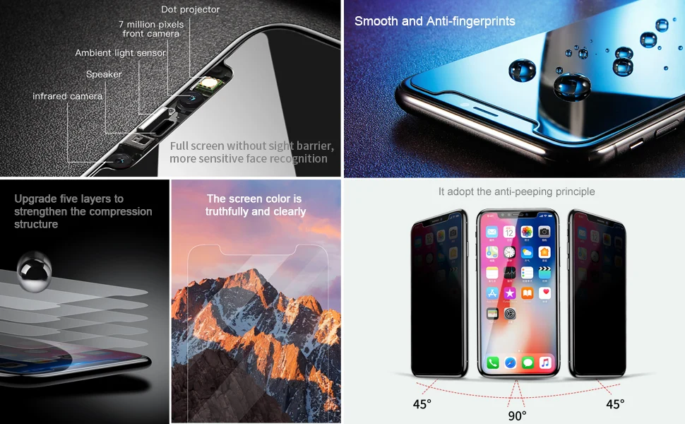 Baseus 0,3 мм закаленное стекло для iPhone XR Xs Max 8 7 Plus Защита экрана для конфиденциальности полное покрытие Защитная стеклянная пленка