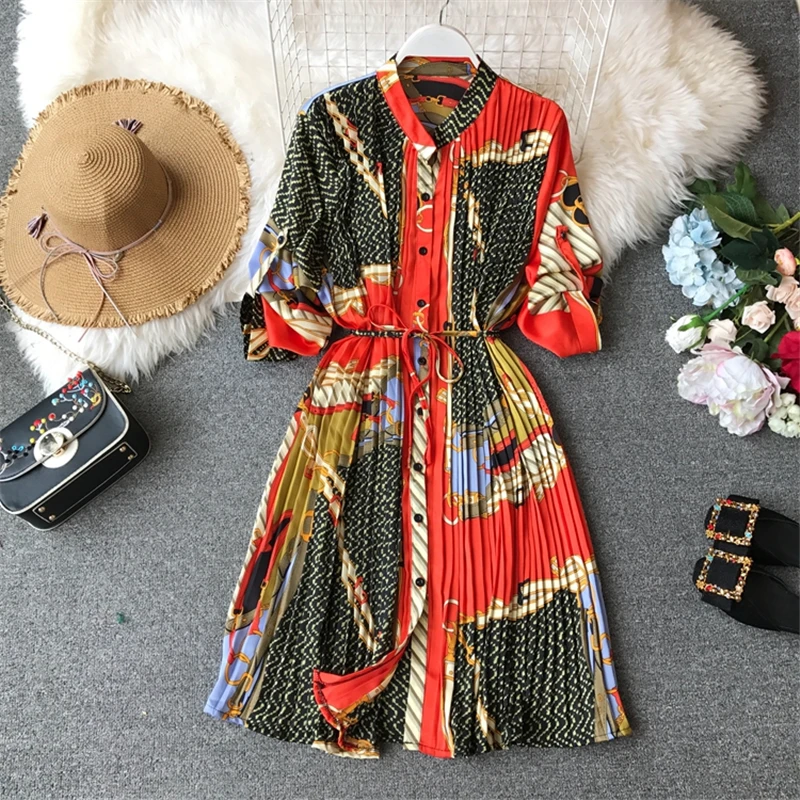 

Fashion 2020 Spring Autumn New Print Chiffon Dress women Elegant Long Sleeve Women Dress Casual Vintage Ladies dresses Vestidos