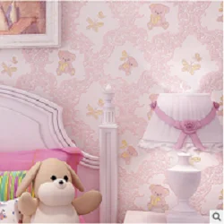 91002 pink Детский мультфильм Медведь Тедди нетканые обои порошок синий обои для маленьких мальчиков и девочек комнаты домашний Декор стены в рулонах с тиснением - Цвет: 91002 pink