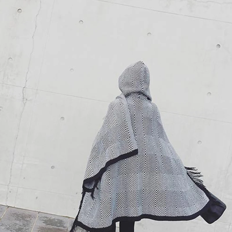 

Women's Shawl Scarf With Hat Geometric Luxury Style Cashmere 150*130cm Thick Warm Winter Scarves Shawl Lady Wrap Blanket Cloak