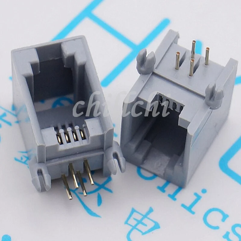 100 шт./лот RJ11 серый 4P4 4P4C телефонный RJ10 разъем основание для сиденья PCB наушников |