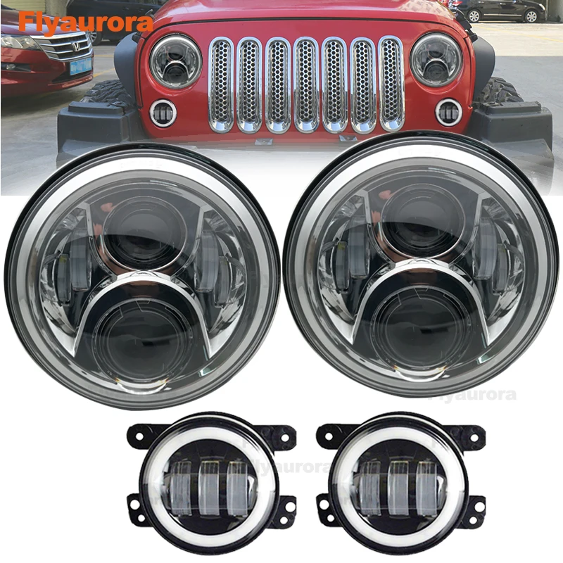 Flyaurora 7 дюймов 60 Вт круглые светодиодные фары с парой 4 дюймовые foglight для Jeep Grand