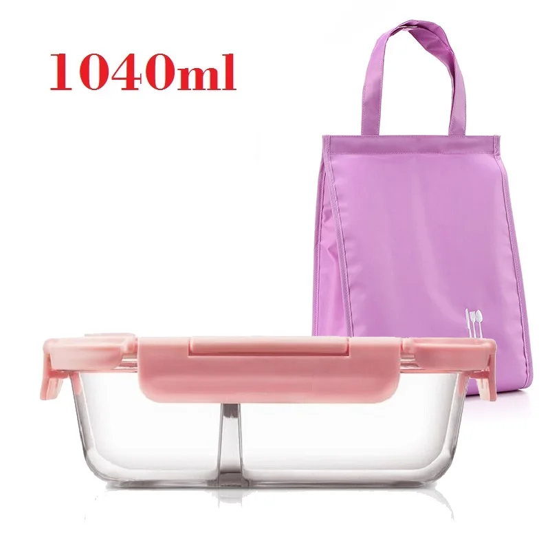 1040ml and Large Bag Стеклянный Ланч-бокс с модной сумкой для обеда, Женский контейнер для еды, товары для дома, кухни, ящики для пикника, офисные, мужские, Lancheira Termica - Цвет: 1040ml and Large Bag