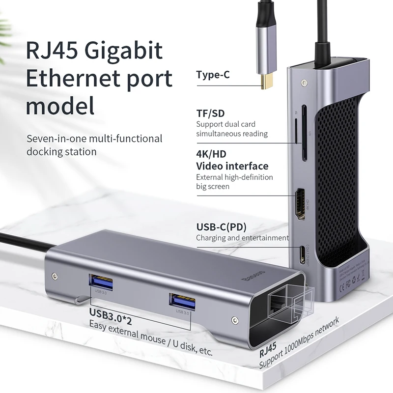 Baseus USB C концентратор type C к HDMI VGA RJ45 USB3.0 концентратор Мульти USB 3,0 type-c концентратор адаптер питания для MackBook Pro воздушный USB-C сплиттер