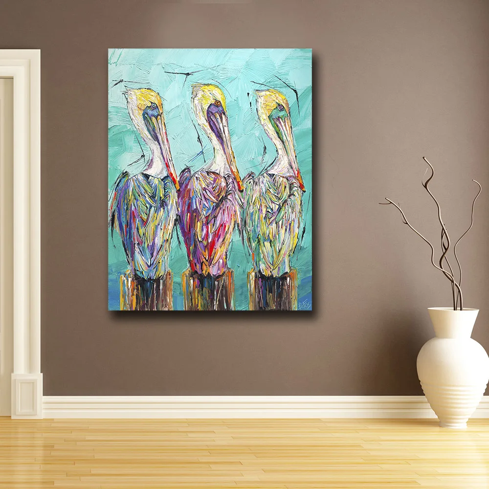 Wxkoil Модные Искусство три Вид Пеликаны Wall Art Картина на холсте для гостиной